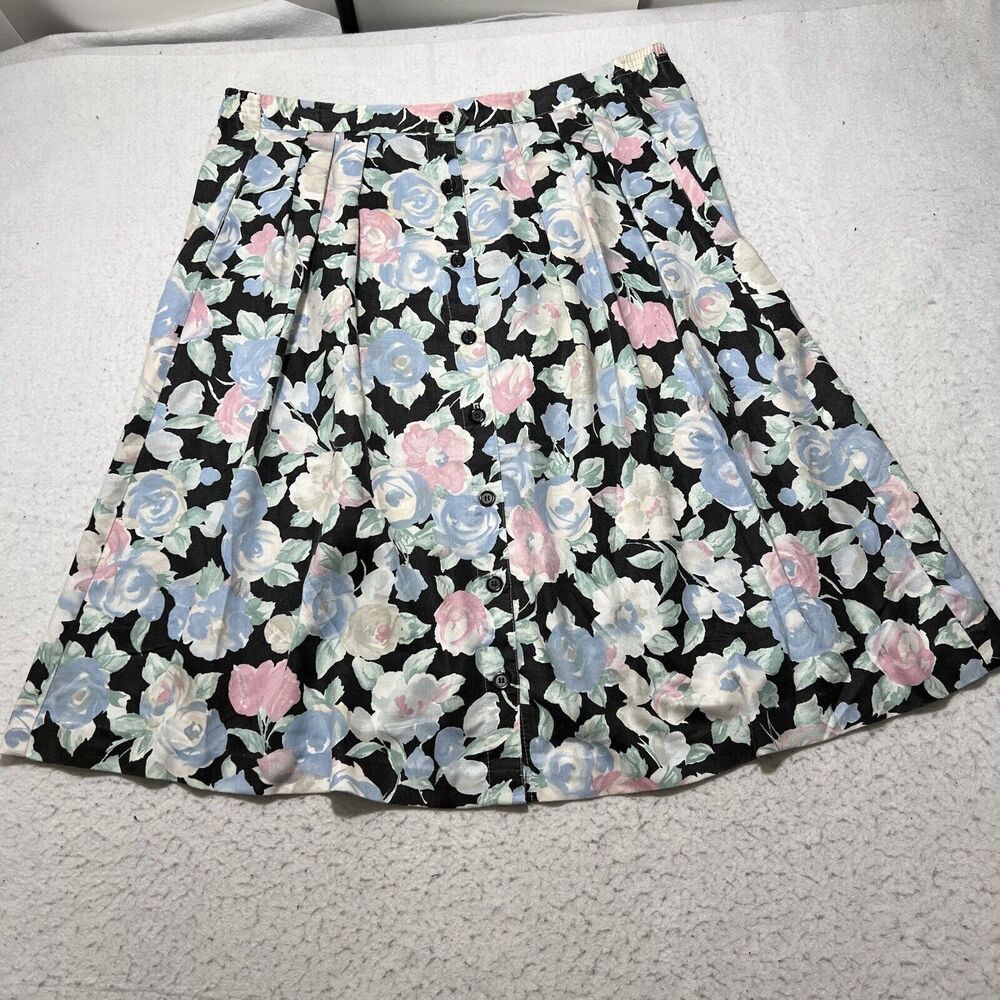 Vintage Diane Von Furstenberg Women's Large Button Pleated Floral Flared Skirt